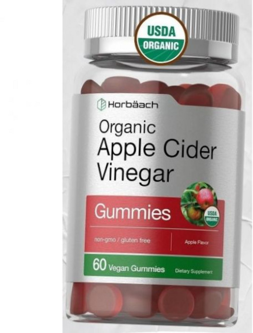 호바그 애플 사이다 식초 젤리 사과 맛 비건 USDA 유기농 ACV 미주 내수 Horbaach, 호바그 애플 사이다 식초 젤리 사과 맛 60개 비건 U, 1개, 60정