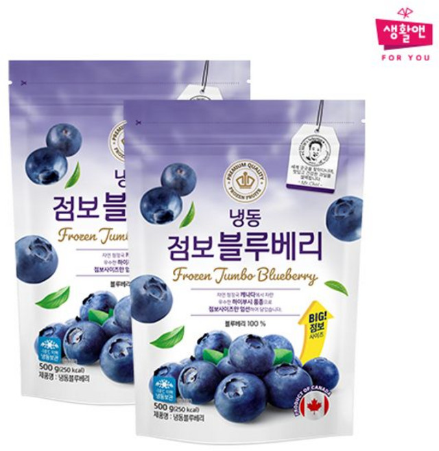 생활앤 냉동 점보 블루베리 17.5mm, 500g, 2개