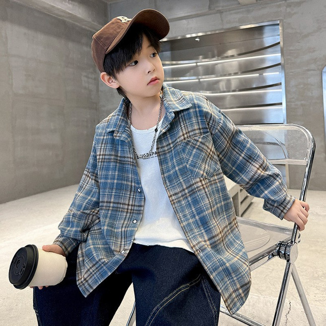 삐삐네옷가게 초등학생 남아용 보이 루즈핏 봄 가을 체크 셔츠