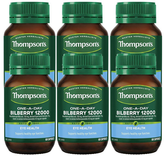 톰슨 빌베리 12000mg 60캡슐 6개/ Thompson's ONE-A-DAY Bilberry, 6개, 60정