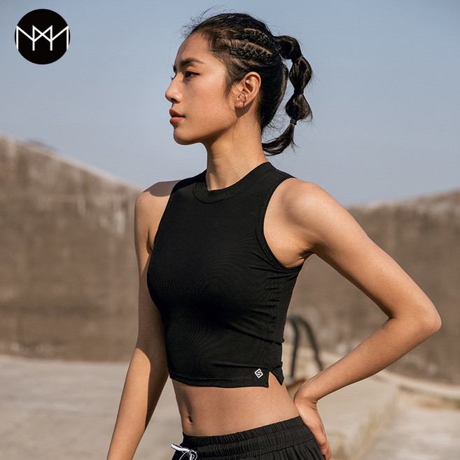 Ms.&Mrs. Fitness 健身緊身女短款露臍性感健身服 無袖運動背心 帶胸墊 瑜伽上衣 現貨出清