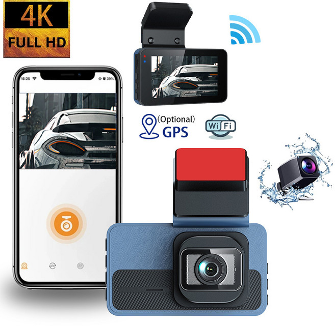 PYHO 4K 블랙박스 전후방 2채널 WiFi 핸드폰 커넥티드 ADAS 지원 GPS궤적위치추적 블랙박스, 2채널+WiFi, 64GB