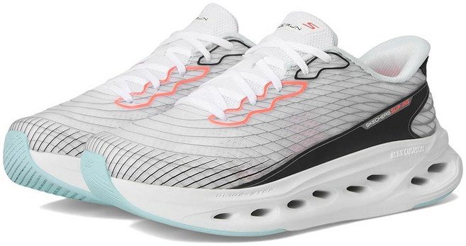 Skechers 여성용 맥스 쿠셔닝 글라이드 스텝 사파이어 핸즈프리 슬립온 스니커즈 블랙/화이트. 8