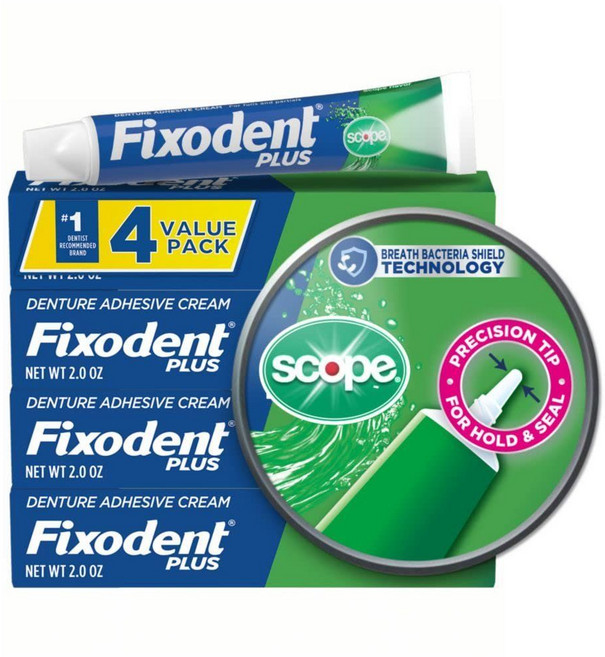 Fixodent 스코프 시큐어 틀니 접착제 2.0oz 4팩