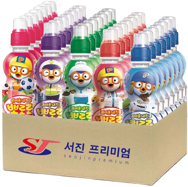 (서진프리미엄) 뽀로로 어린이 음료수 235ml 5종 (밀크맛7개+딸기맛7개+사과맛7개+블루베리맛7개+복숭아맛7개) 총35개