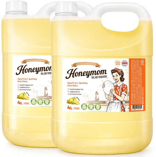 주방세제 베이킹소다 과일 야채 식기세척 대용량 주방 세제, 2개, 4L