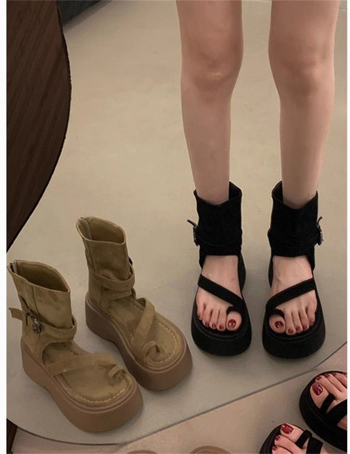 復古高幫厚底羅馬涼鞋, 黑色【升級版】,39