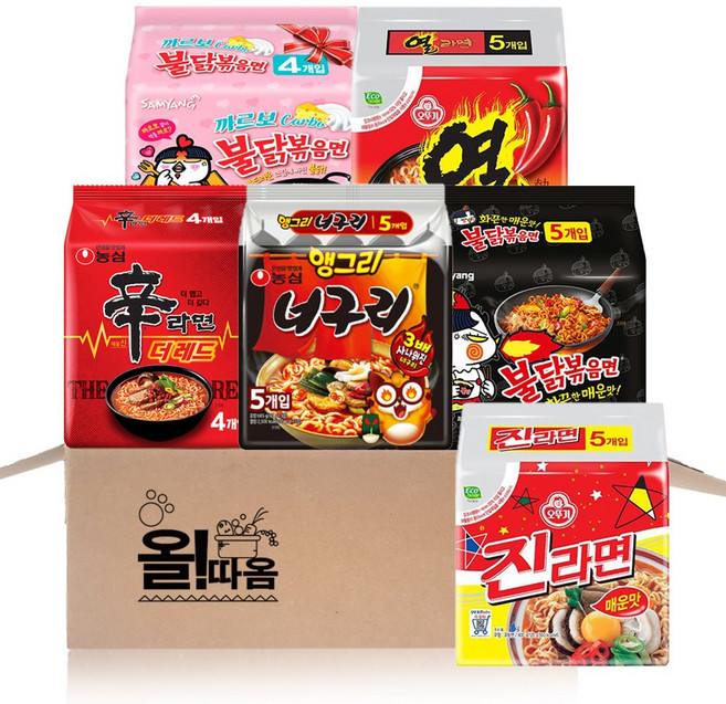 매운라면 기획세트 1호(신라면더레드4+앵그리너구리5+진라면매운맛5+열라면5+불닭볶음면5+까르보불닭4), 1개