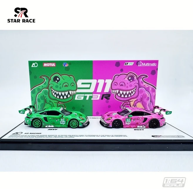 TIMEMICRO&SR 1:64 STAR RACE Por 911 GT3 티라노사우루스 그린 핑크 페인트 합금 자동차 모델 세트 안전한, 01 pors 911 GT3 SET