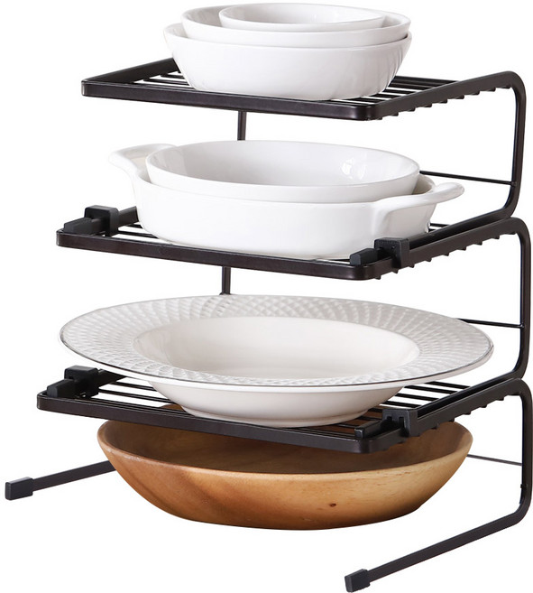 토프 인테리어 주방 싱크대 접시 정리대 3단, 브라운, 1개