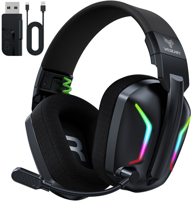 WESEARY 무선 게이밍 헤드셋 3D사운드 블루투스5.4 노이즈 캔슬링 마이크 WG1, 올블랙