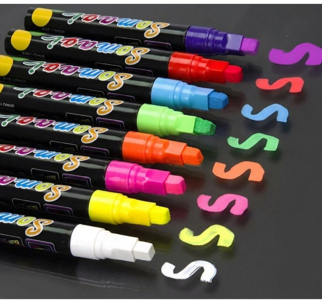 코코로이 블랙 보드마카 펜 8색 세트, 1팩, 화이트,레드,오렌지,그린,핑크,퍼플,옐로우,블루