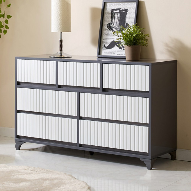 가구에반하다 리센트 1200 와이드 3단서랍장 템바보드 인테리어 드레스룸 서랍장 거실가구, 그레이+화이트, 7개