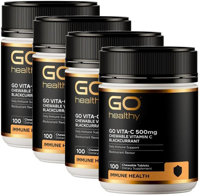 고헬씨 비타-C 500mg 블랙커런트 츄어블 타블렛 GO Healthy Vita-C Blackcurrent Chewable, 4개, 100정