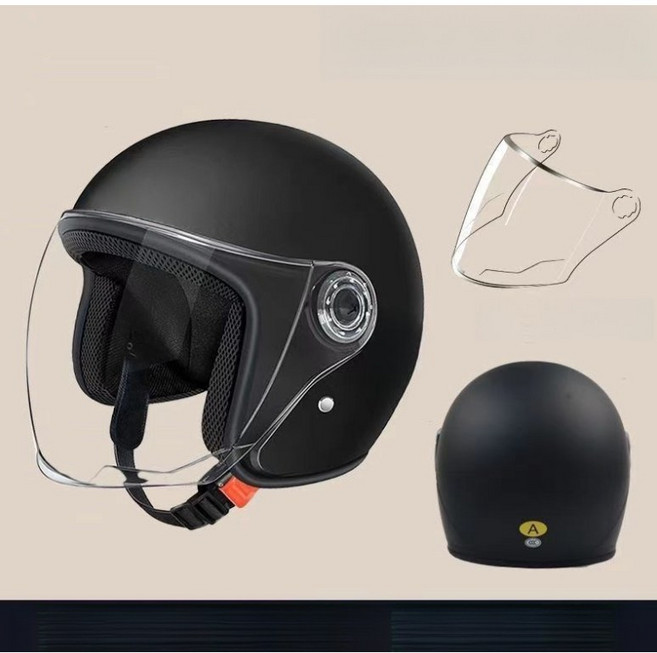 해피유통 헬멧 여성 배터리 바이크 하프 헬멧 남자 겨울 안전모jhlmy, 블랙