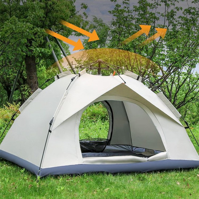봄캠핑 텐트 경량형 원터치텐트 가족 텐트 간편 설치텐트 야외 캠핑 텐트 차양 텐트, 2-4인용, 베이지