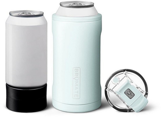 BrüMate Hopsulator Trio 3-in-1 단열 캔 쿨러 354.9ml(12온스) / 473.2ml(16온스) 캔용 + 뚜껑이 있는 100% 누출 방지 텀블러 맥, 블루 아가베, 1개