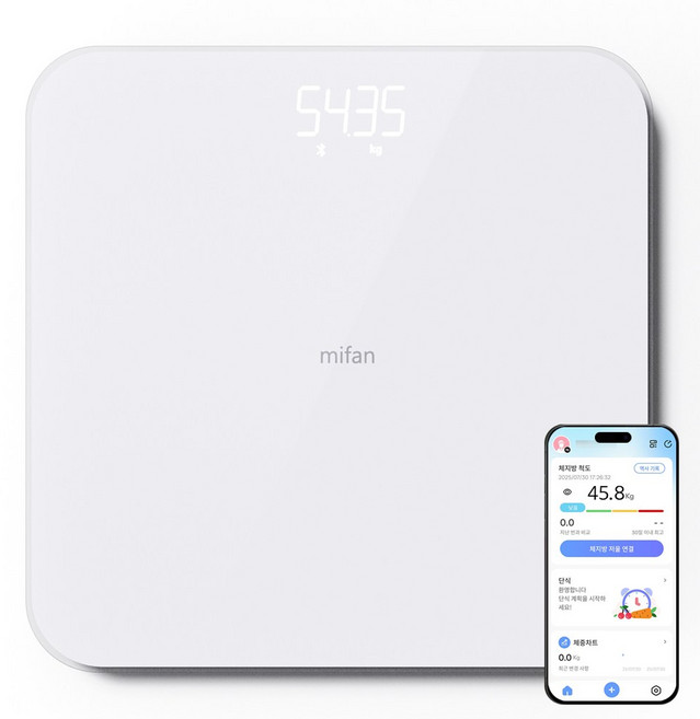 MIFAN 가정용 디지털 LED 인바디 체지방 체중계, 1개, 화이트, FL5049-6