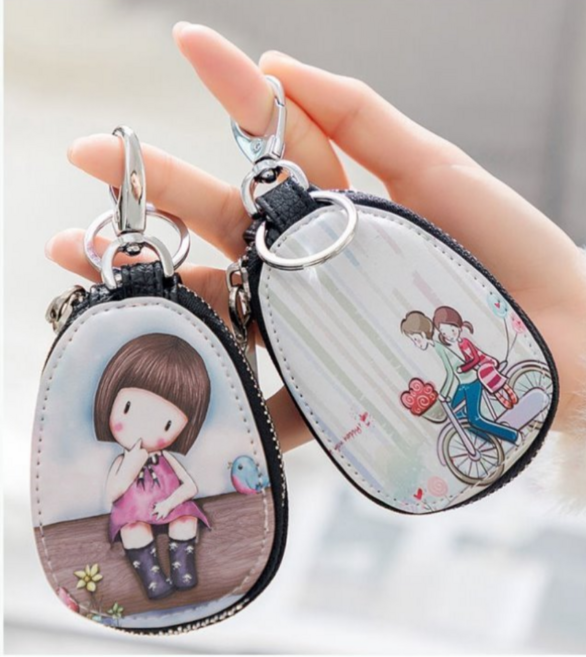 일러스트 귀여운 여성 자동차 스마트키 키지갑 키케이스 열쇠지갑