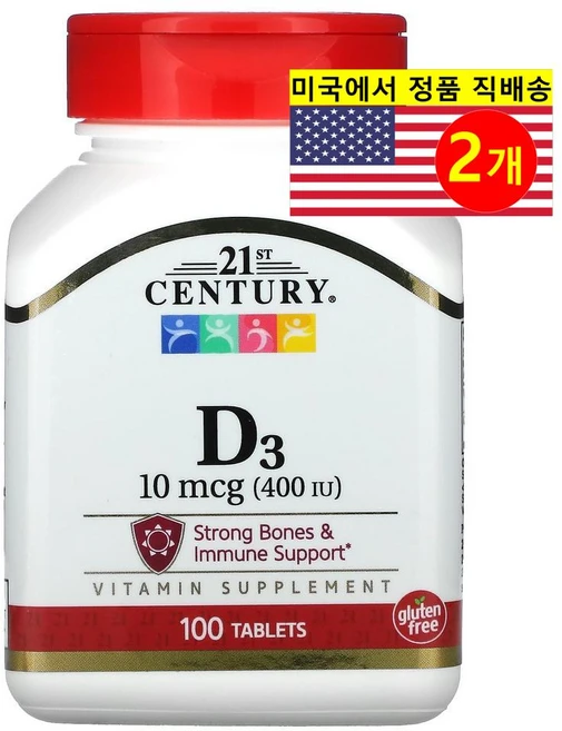 21st Century 21세기 센트리 비타민 D3 10mcg (400IU), 21st Century, 비타민D3, 10mcg(400, 2개, 100정 - 쿠팡