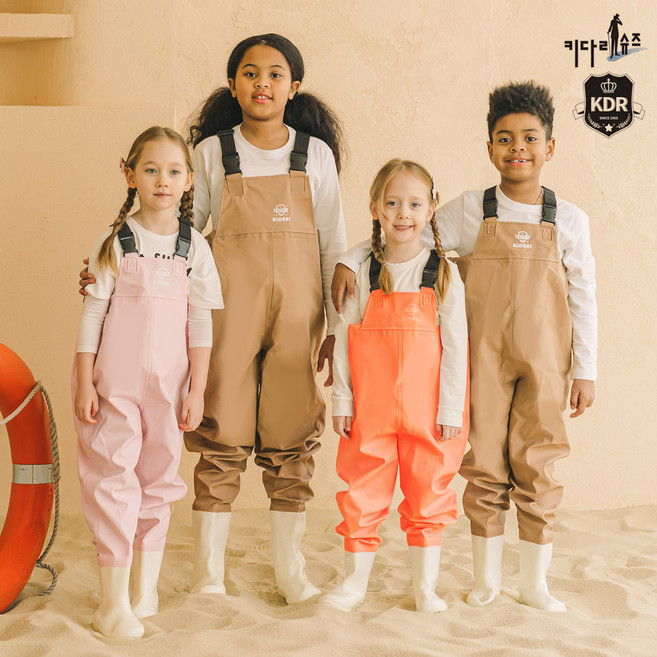 [키다리슈즈] 버블 소프트 어린이 키즈 가슴장화 가벼운 부드러운 갯벌 체험복 해루질 낚시 장화 웨이더, 140, 버블베이지