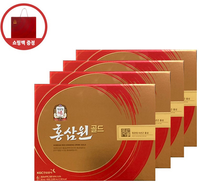 정관장 홍삼원골드 50mlx60포x4세트 + 쇼핑백포함 홍삼선물세트, 3L, 4개