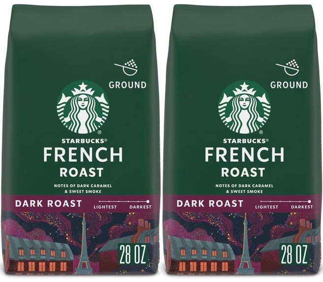 Starbucks 스타벅스 프렌치 로스트 다크 로스트 그라운드 커피 793g 2팩, 28oz