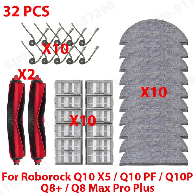 (로보락 Q10 X5 / Q10 PF / Q10P / Q8+ / Q8 Max Pro Plus) 호환 부품 메인 사이드 브러시 먼지 봉투 필터, 06 Set 2