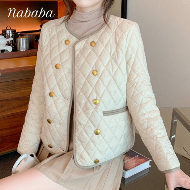 나바바 NC296 여성 빈티지 마름모 긴팔 누빔 점퍼