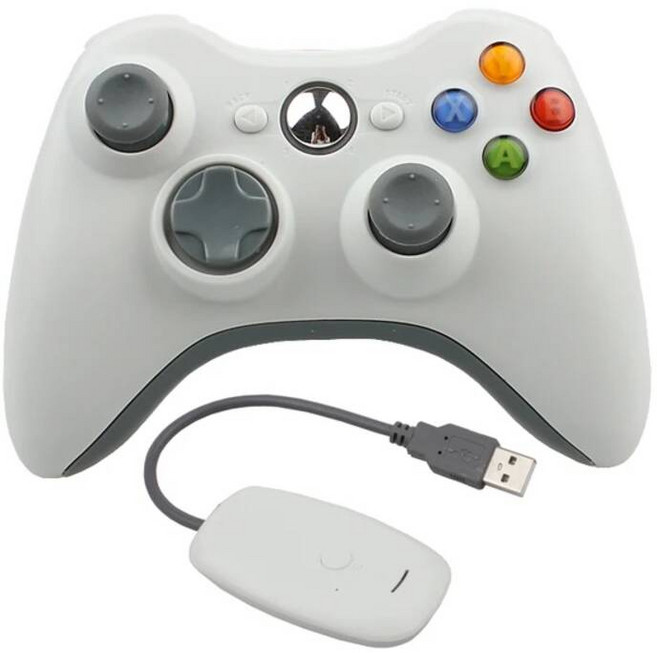 엑스박스패드 교체 하우징 케이스 액세사리 XBOX컨트롤러 Xbox 360 무선 게임 패드 리모컨 + 수신기 Microsoft Xbox360 콘솔 PC 컴퓨터 조이패드, White