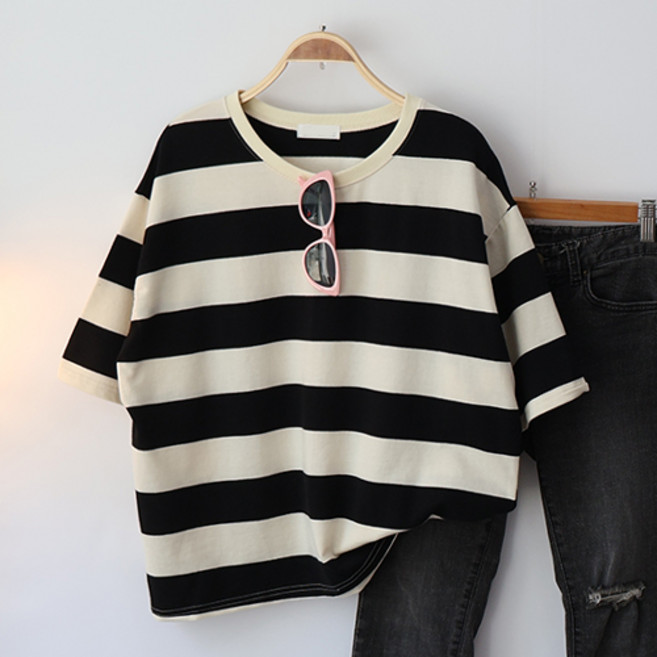 스카이코코 여성 반팔 티셔츠 주니 단가라 티