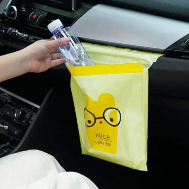 차량용 접착식 쓰레기봉투 휴지통 봉지 15장, 옐로우, 1세트