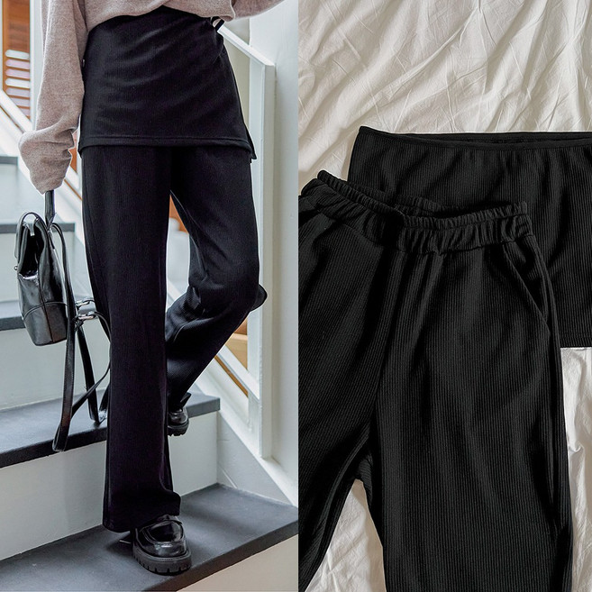 로로텐 골지 스커트 레이어드 밴딩 팬츠 일자핏 10부 여성 빅사이즈