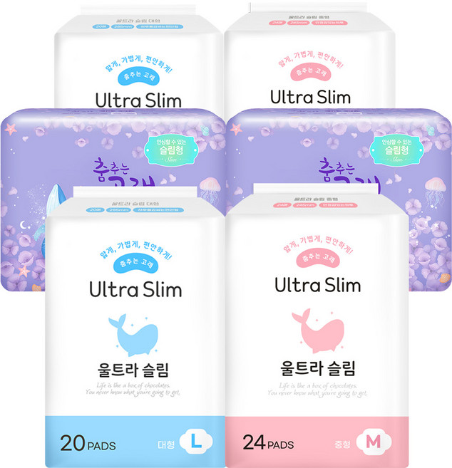 춤추는고래 대용량 생리대 날개형 중형2 대형2 오버나이트2 (124P)