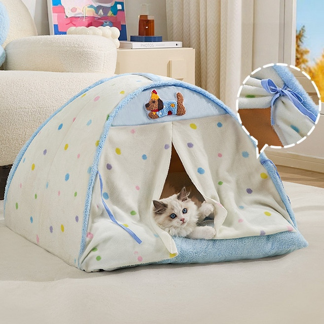Arsjuo 강아지 집 텐트 하우스 고양이 숨숨집 방석, 1개, 화이트