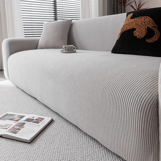 엔조이텍스타일즈 먼지없는 고탄력 스트라이프 소파 커버, 연그레이, 1개