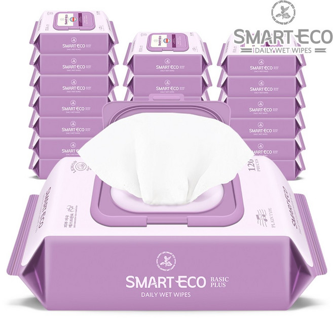 스마트에코 베이직플러스 아기물티슈 캡형, 43g, 120매, 20개