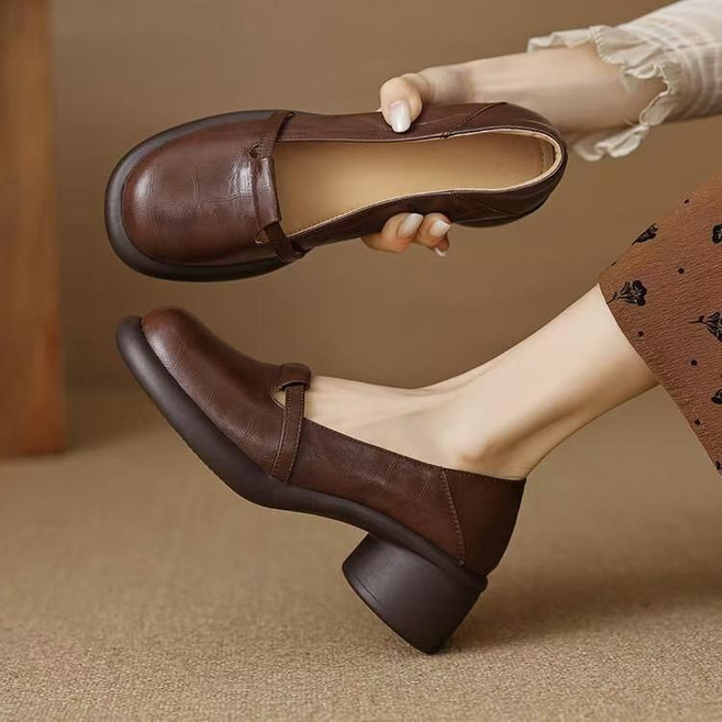 여성 키높이 로퍼 미들힐 단화 키높이 구두 가죽 신발