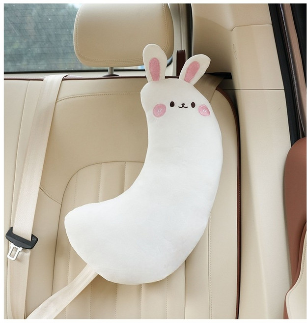 베키노우 어린이 주니어 차량용 안전벨트 쿠션 인형, 1개, 화이트 토끼