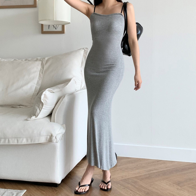 더한땀 캡내장 맥시 슬림 끈나시 원피스