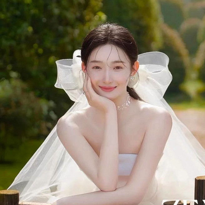 FANSYLI 리본 신부 베일 여성 2단 숏 웨딩 베일 리본 헤어밴드 셀프 웨딩 브라이덜샤워 파티 헤어 악세사리 W2502F24