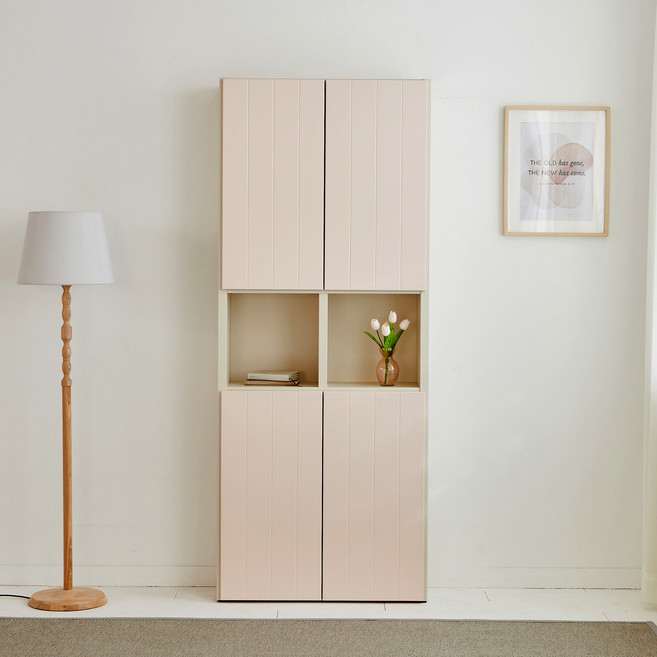 두리앳가구 에디트 상하부 도어형 책장 5단 810 수납책장, 인디핑크