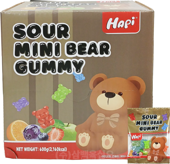 HApi 사우어 미니 베어 모양 구미 젤리 60개입, 1개, 600g