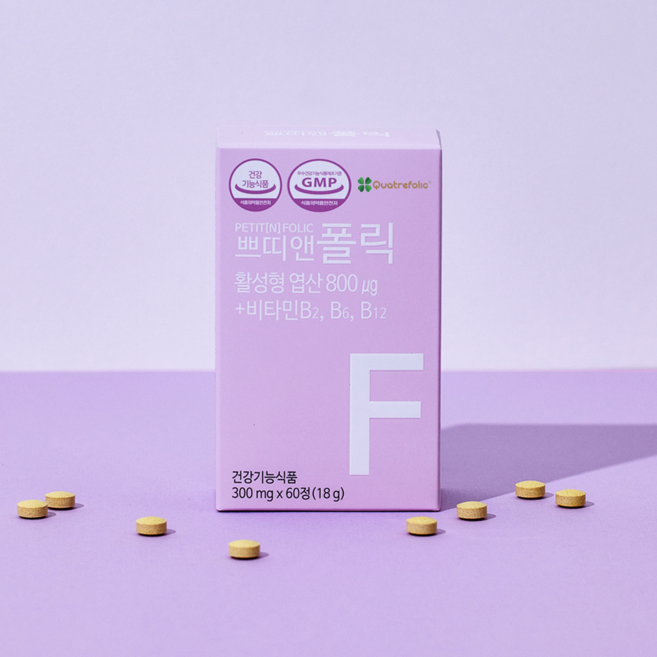 쁘띠앤 폴릭 임산부 임신 준비 전 영양제 부부 특허 활성 엽산 메틸 4세대 비타민B12, 60정, 1개