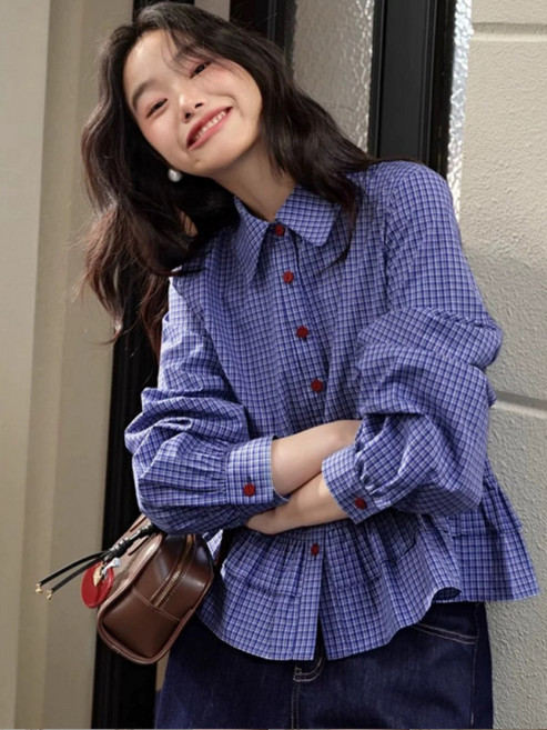 러플 긴팔 여성 가을 블라우스 루즈핏 캐주얼 스타일 셔츠블라우스 빈티지 느낌의 예쁜 디자인 하객룩 레이온 소재로 편안한 착용감
