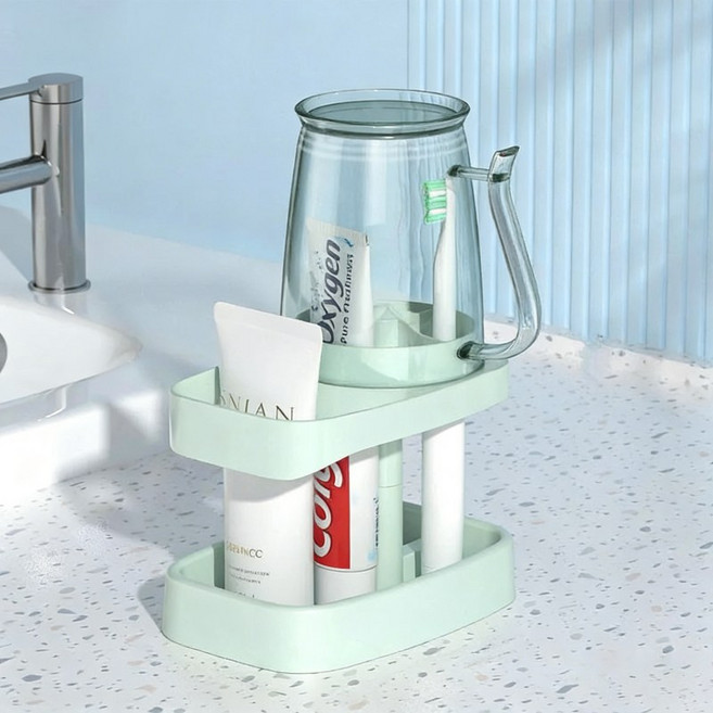 혼반홈 다용도 욕실 칫솔걸이 치약 거치대 칫솔 컵 세트, 1개, 그린
