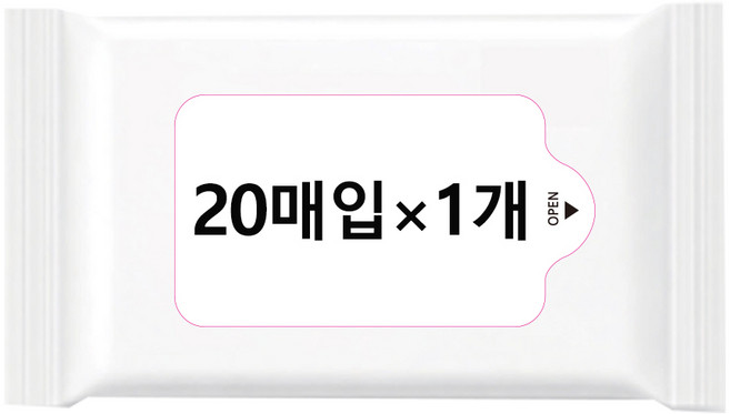 홍보용물티슈 10매 20매 백색포장지 투명스티커, 1개, 20개입