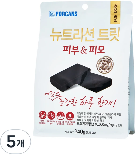 포켄스 강아지 뉴트리션 트릿 영양제, 240g, 피부/피모, 5개 - 쿠팡