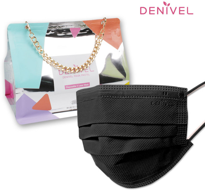 리빙투유 데니벨 파스텔 패션 마스크 모던 대형, 30개입, 1개, 블랙