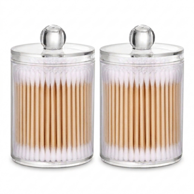 다모올 뚜껑형 면봉 화장솜 정리 케이스, 2개, 투명